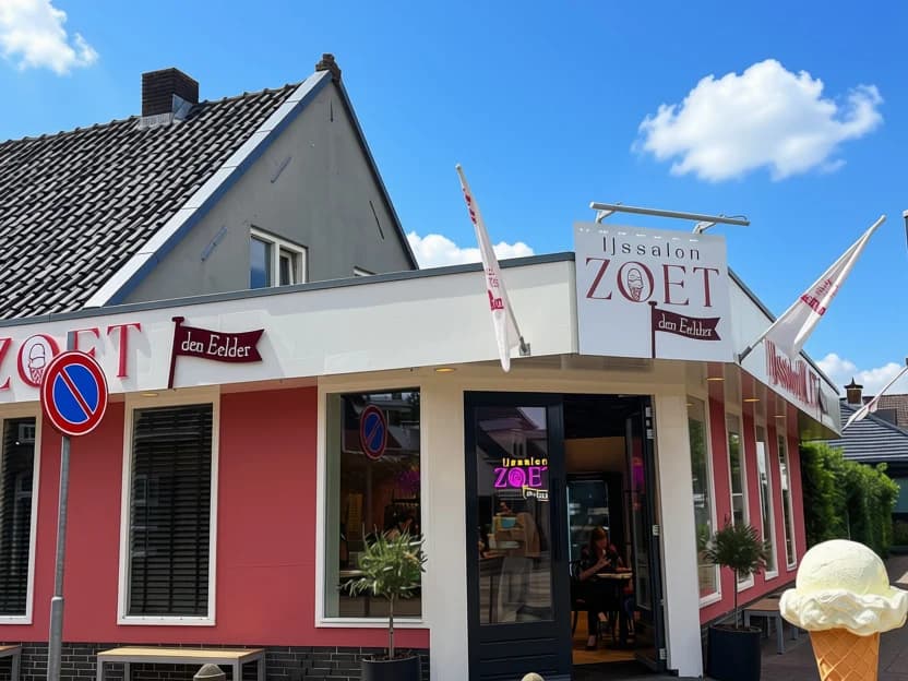 Het hoekpand van IJssalon Zoet den Eelder aan de Haarstraat 5A in Ammerzoden